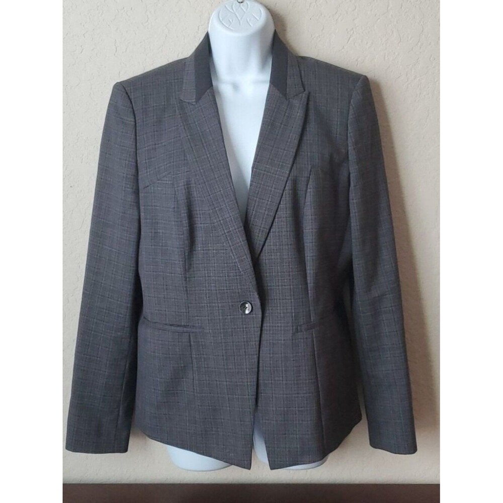 Hugo Boss Janeka Gray Plaid Virgin Wool Blazer Jacket Size 10